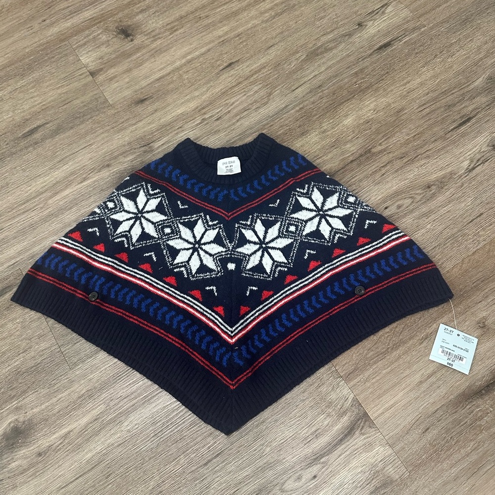 Okie Dokie Blue Poncho with Snowflake Design